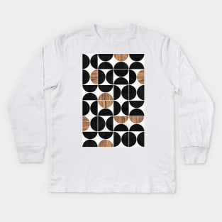 Mid-Century Modern Pattern No.1 - Concrete and Wood Kids Long Sleeve T-Shirt